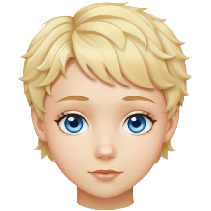 Girl with pixie cut wavy hair and blue eyes and a boy with blond hair and hazel eyes emoji
