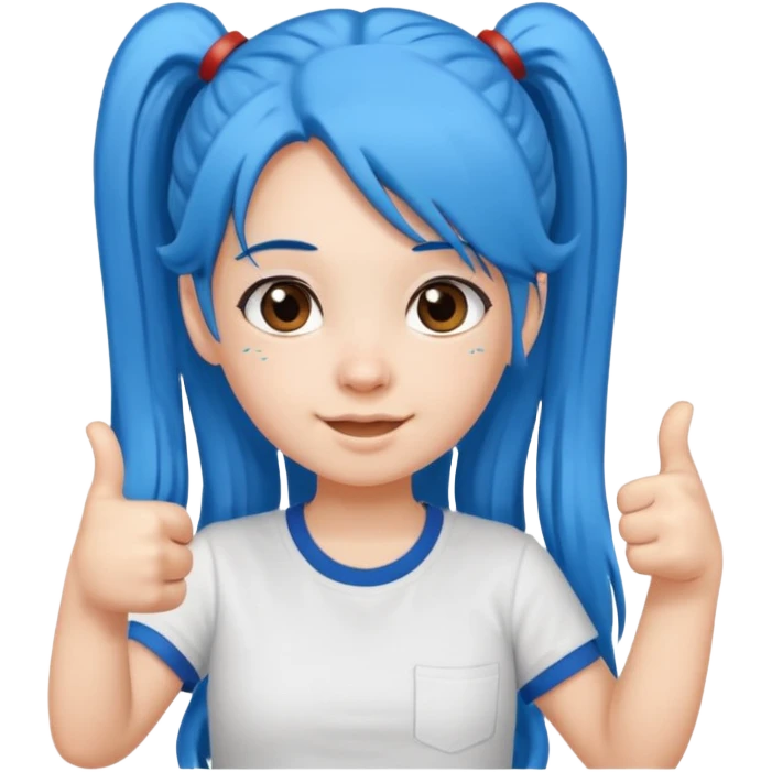 long blue hair girl in pig tails with brown eyes giving thumbs up emoji