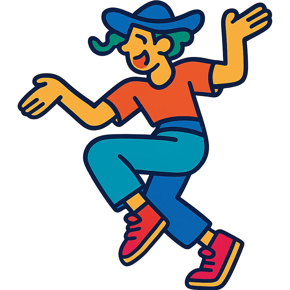 character in a dynamic dance pose, colorful and lively emoji