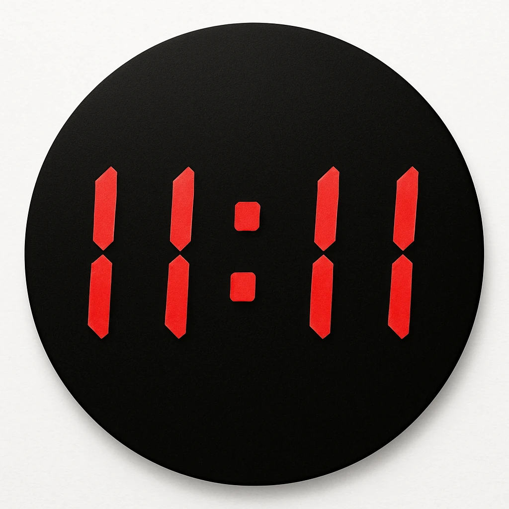 emoji with a black circular background, displaying '11:11' in red digital clock style numbers emoji