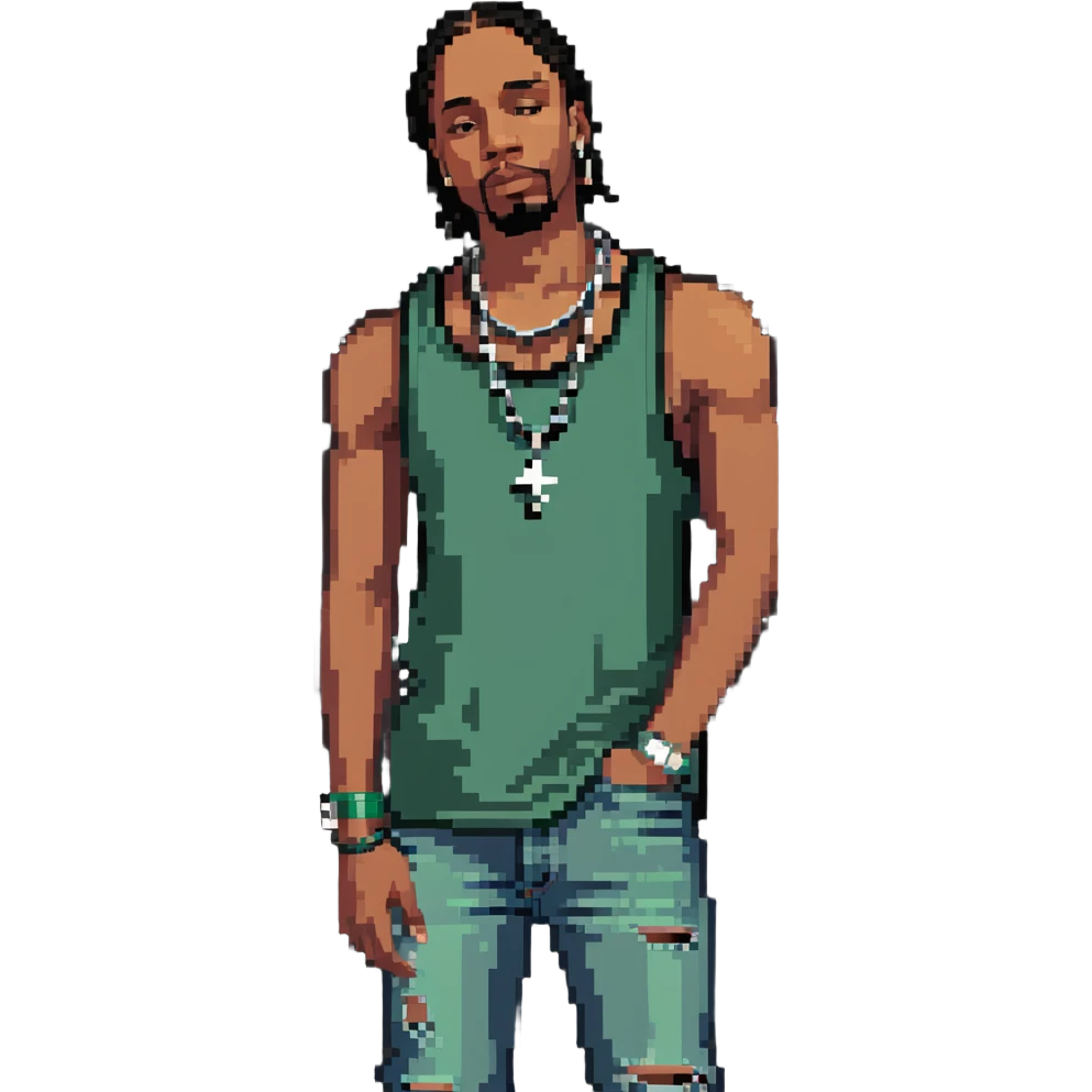 CJ from GTA San Andreas with his green tank top, jeans and chain necklace emoji