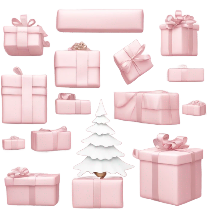 Light pink Christmas gifts under a white Christmas tree  emoji