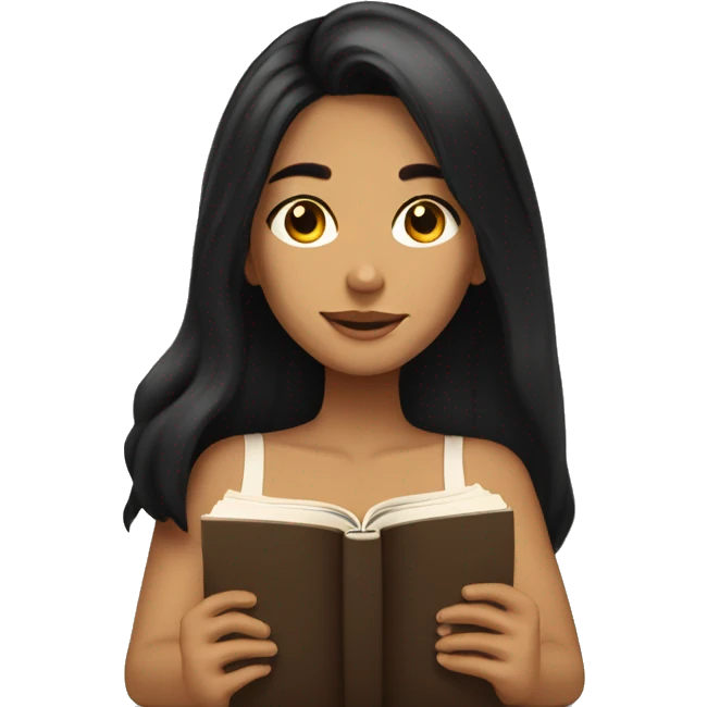 pretty girl with tan skin and long black hair reading a book while laying down emoji