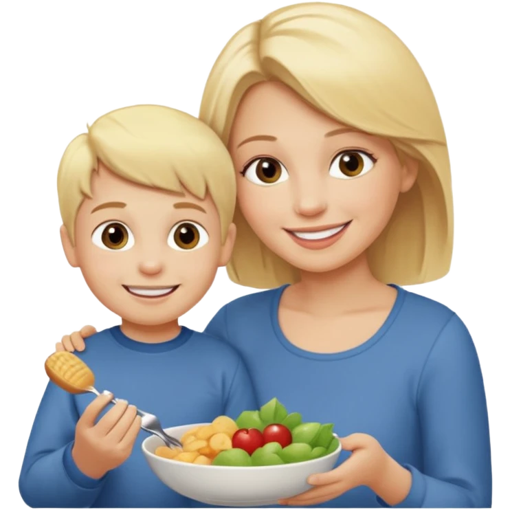 Blondynka karmi małego chłopca emoji