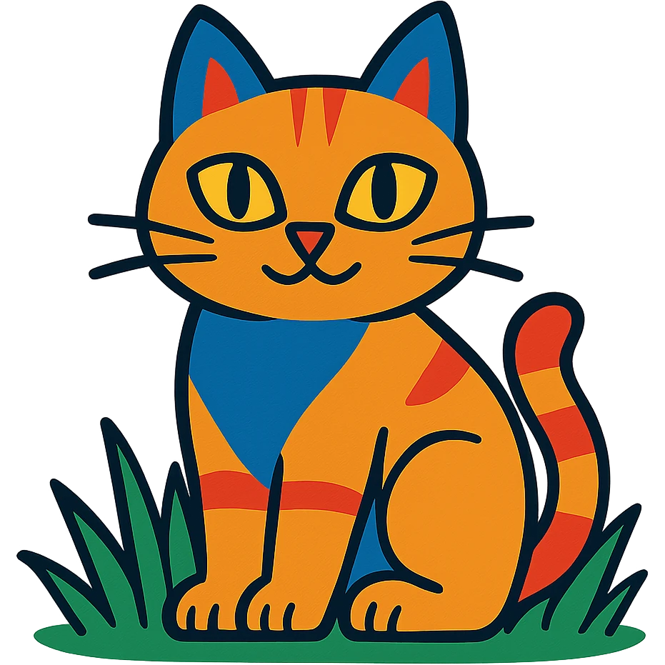 cat sitting in grass, vibrant toon style emoji