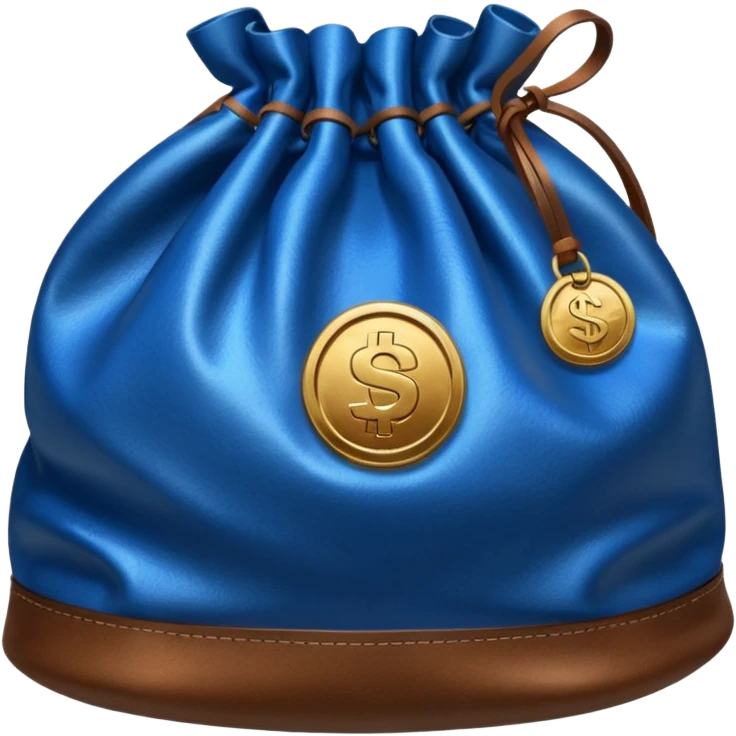 blue coins outside a brown money bag  emoji