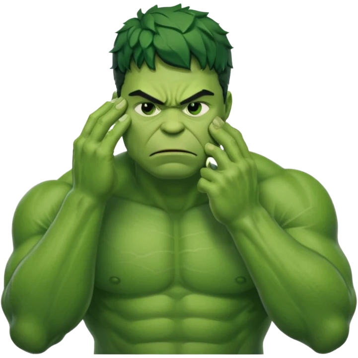 Create a man in a Hulk costume with his hand on his forehead and eyes closed (disappointment) emoji