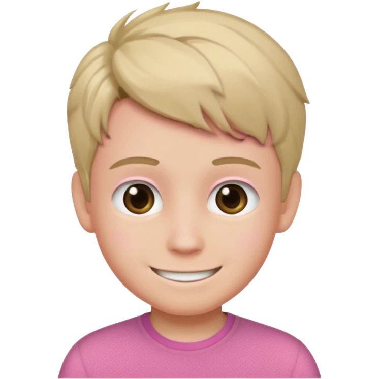 A smiling boy with a pink top and the darkest blonde hair emoji