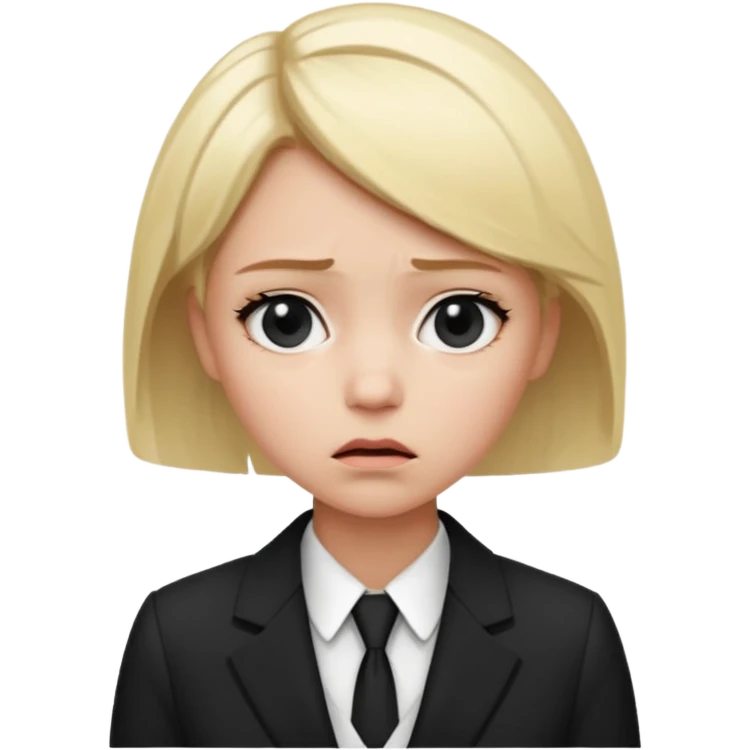 a office woman disappointed and scared now after getting yelled at, short blonde hair with black and white suit emoji