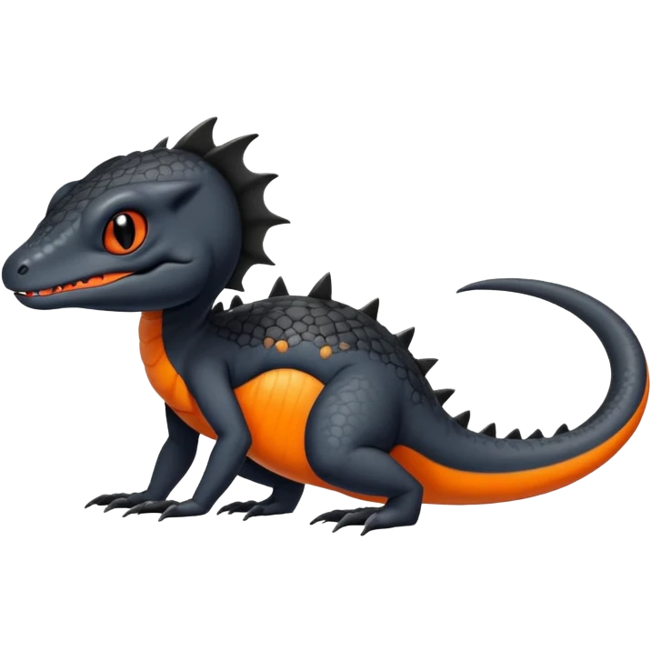 A black Salandit-Quilava-newt-hybrid-Fakémon-creature with orange belly emoji