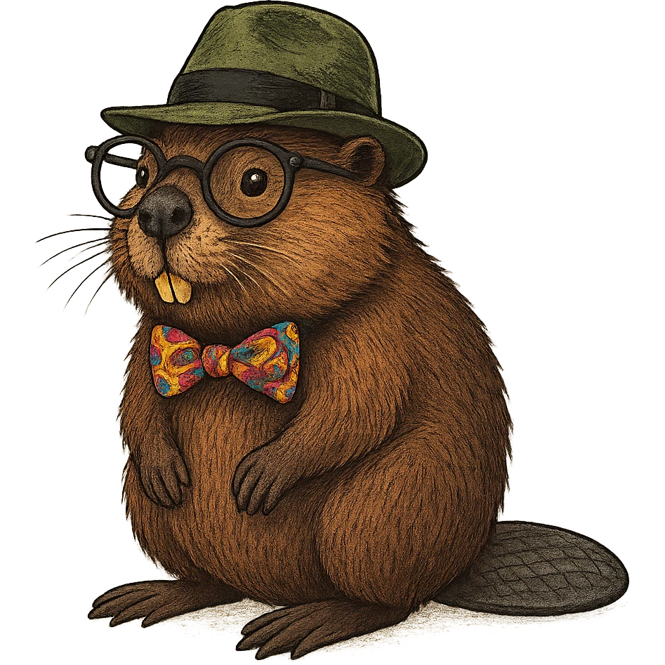 exotic beaver with unusual accessories like glasses or hat, transparent background emoji