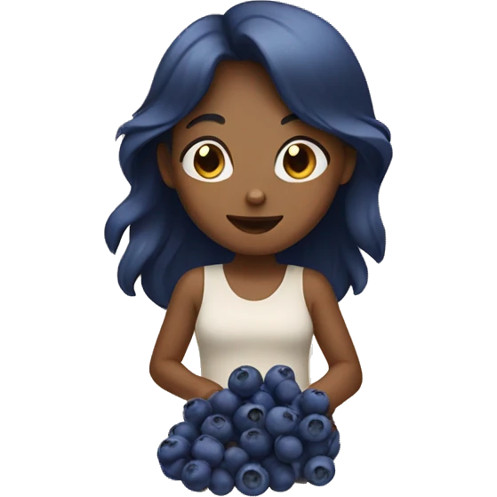 Tan girl standing eating blueberries  emoji