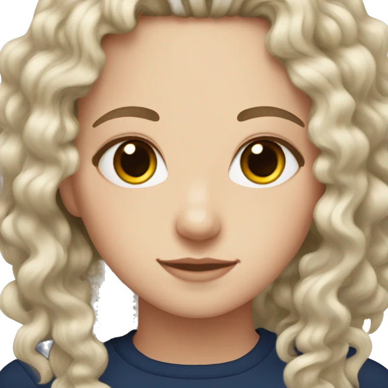 White girl with navy blue curly hair and brown eyes emoji
