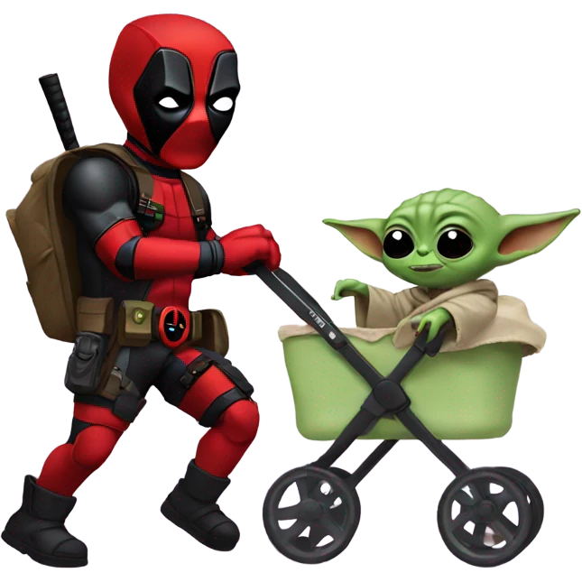 Deadpool pushing baby Yoda in his stroller emoji
