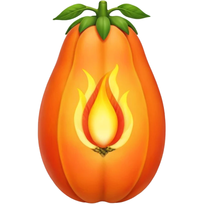 I want the shape and the color of the original papaya fruit, however, the fruit itself should be contitued by a flame emoji