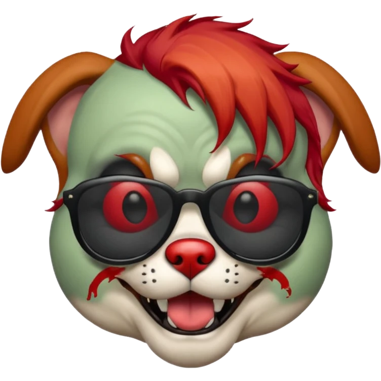 Zombie dog with sun glasses and red hair and joker nose emoji
