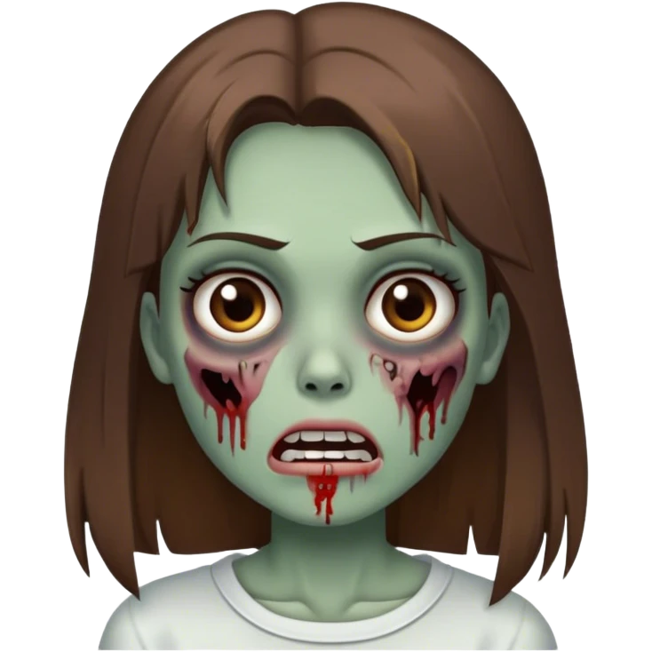 Zombie girl with brown hair brown eyes straight hair white skin with closed mouth emoji