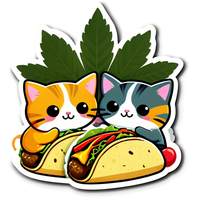 Kawaii Marijuana leaf and kittens eating tacos kawaii style  emoji