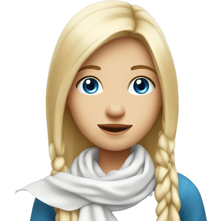 Cute Blonde straight girl with long hair blue eyes with a white scarf on emoji
