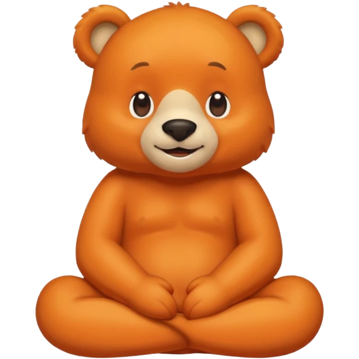 Create a orange friendly bear, make him look like from a kid cartoon and make him smile. Show his whole body. Make him look shy and cross his leg while he is standing emoji