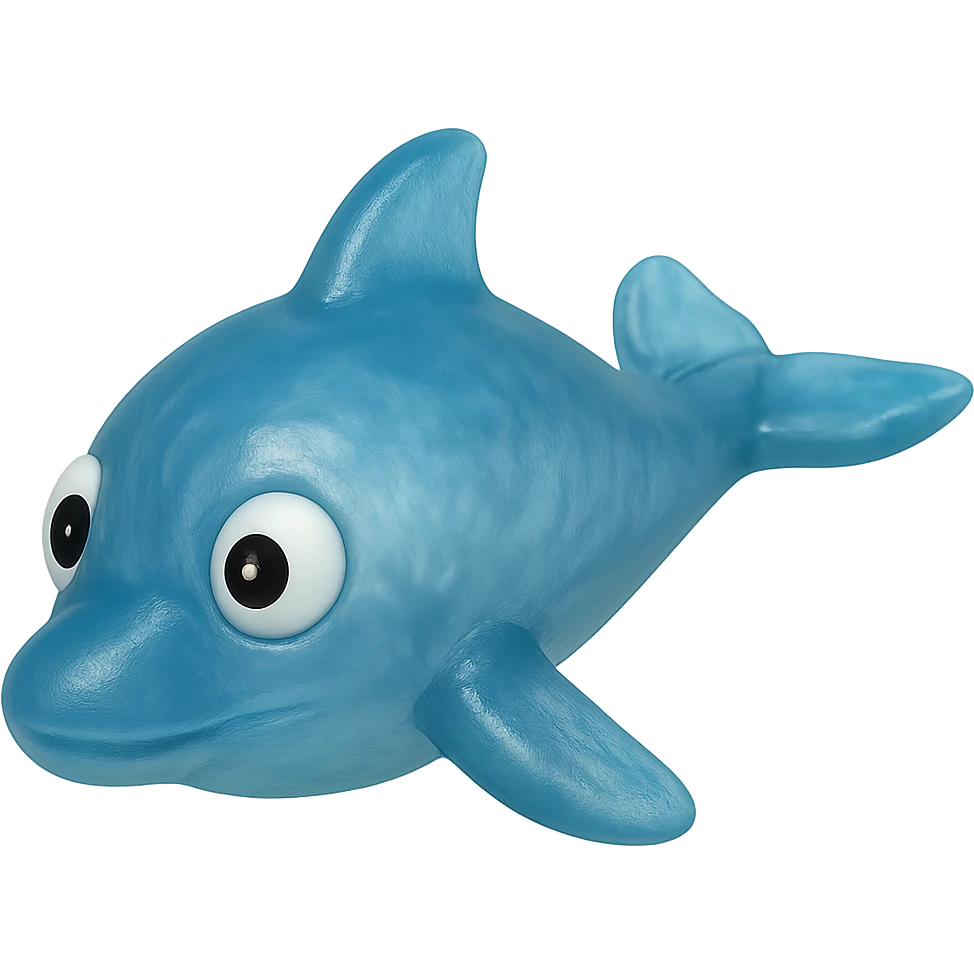 hyper-detailed retro 90's toy style see-through semi-transparent blue plastic dolphin with derpy eyes soft plastic soft reflections soft and squishy some cloudiness not shiny highly detailed appealing no tag no background emoji
