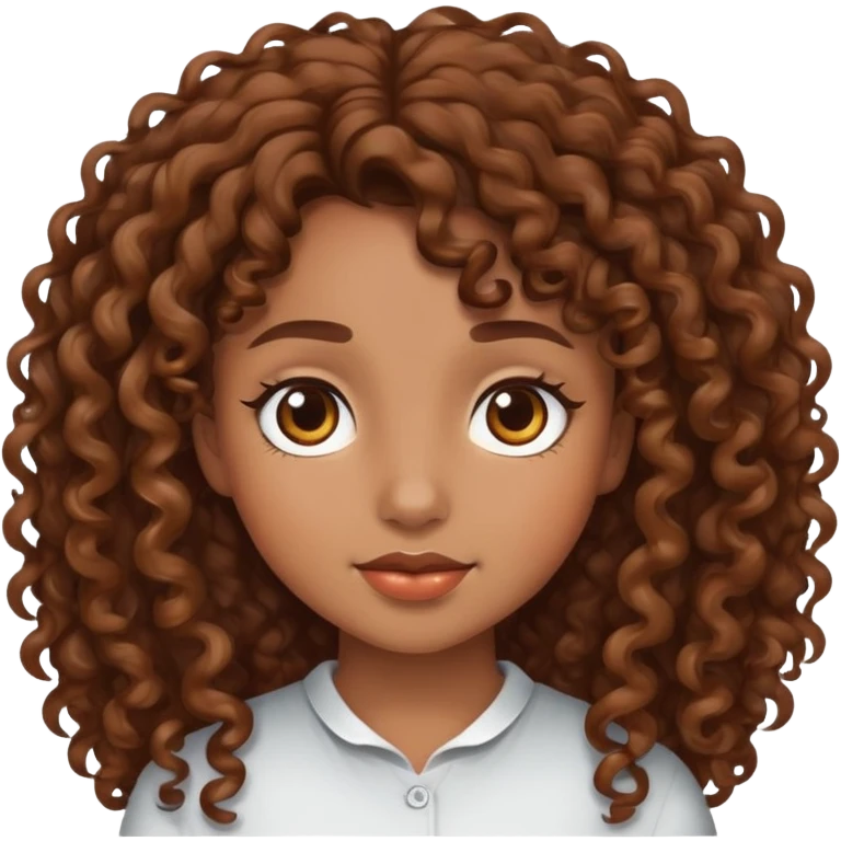 menina de cabelo cacheado castanho, pele morena emoji