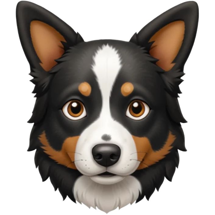 Border collie, cattle dog, black and white dots all over the face and black ears emoji