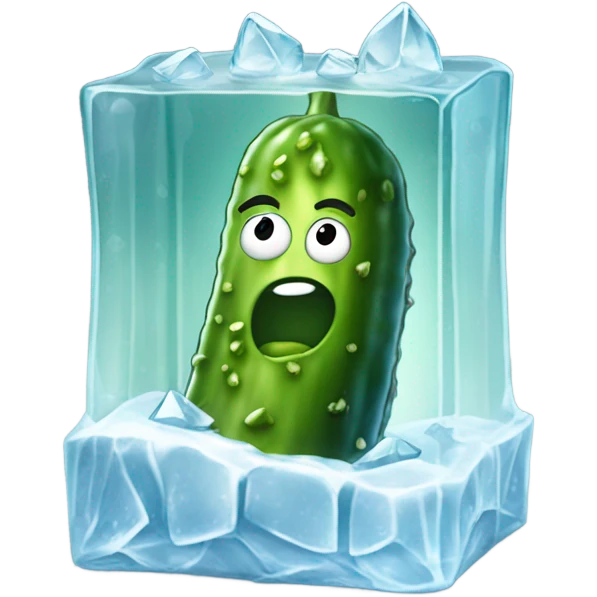 A pickle trapped in an ice block emoji