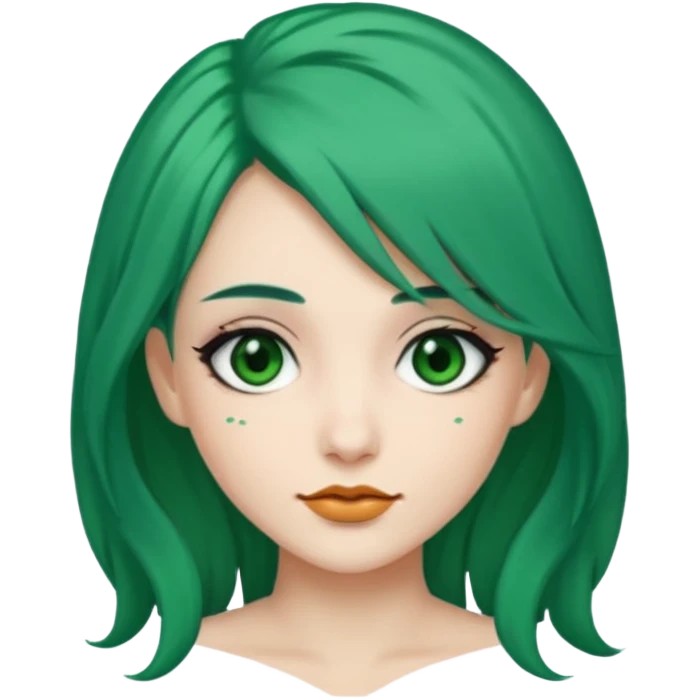 Emoji woman Emerald green hair long, fair skin, and eye black  emoji