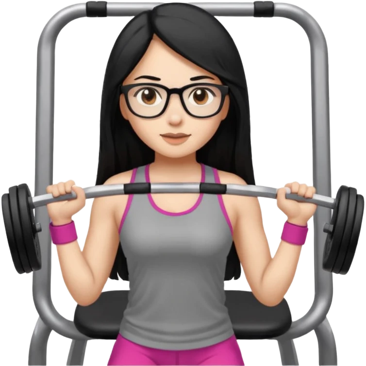 girl with long black hair, brown eyes, wearing glasses and working out in the gym emoji