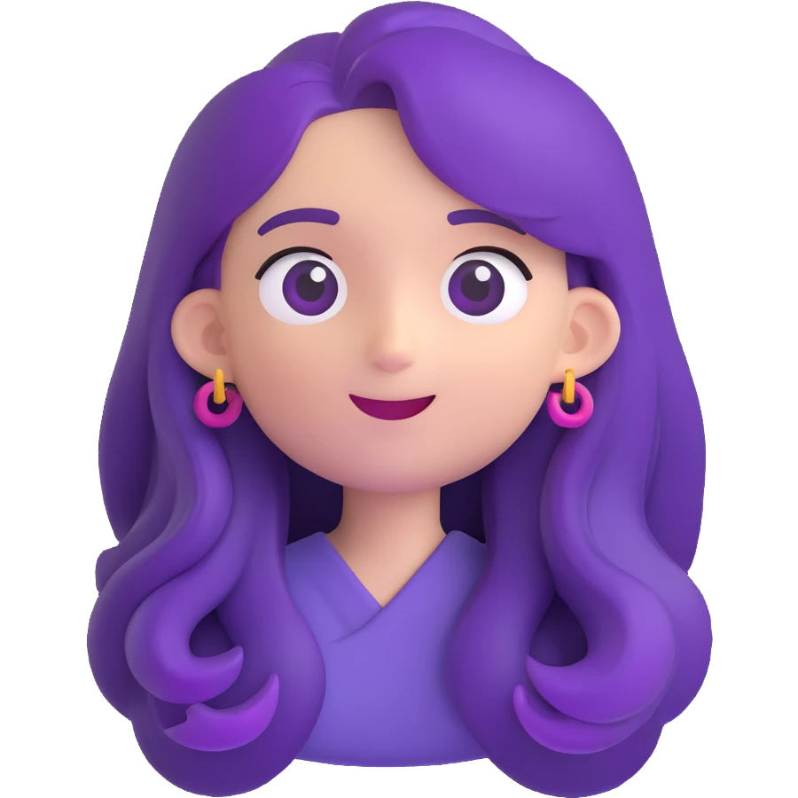 character with long purple hair, 3D emoji style emoji