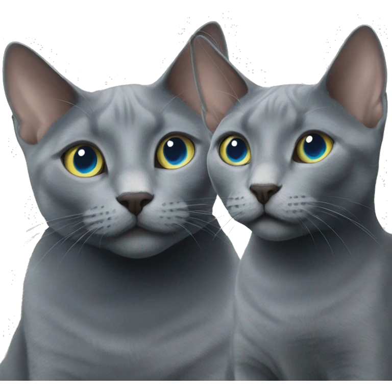 Two Russian Blue cats love emoji