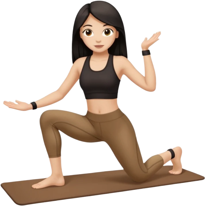 pilates girl in brown set whit black long hair  emoji