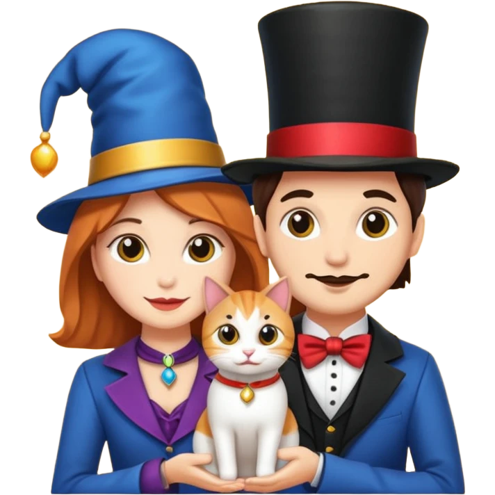 magician couple and their pet cat emoji