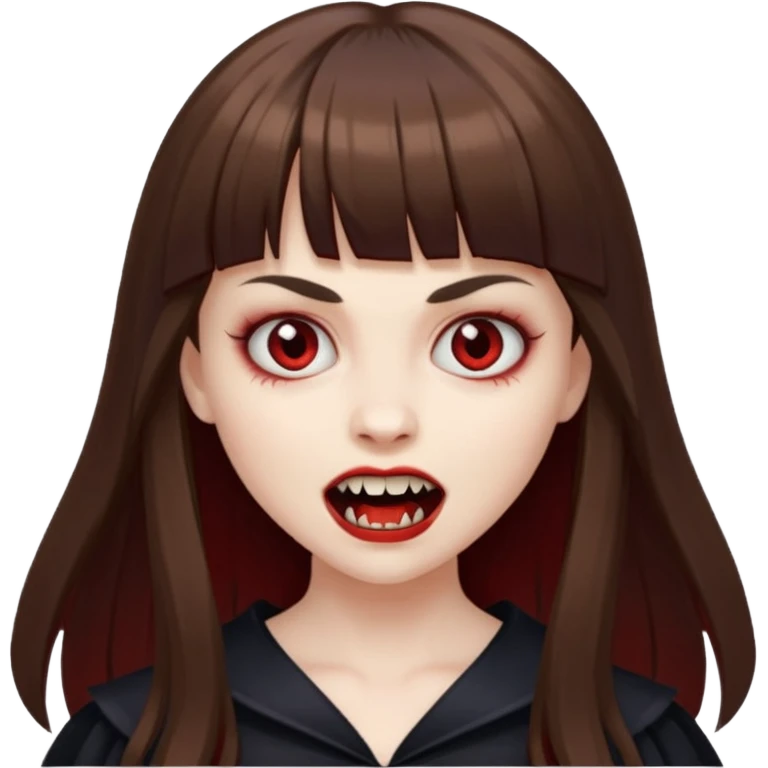 eu quero uma menina de franja e cabelo comprido cabelo castanho parecendo uma vampira emoji