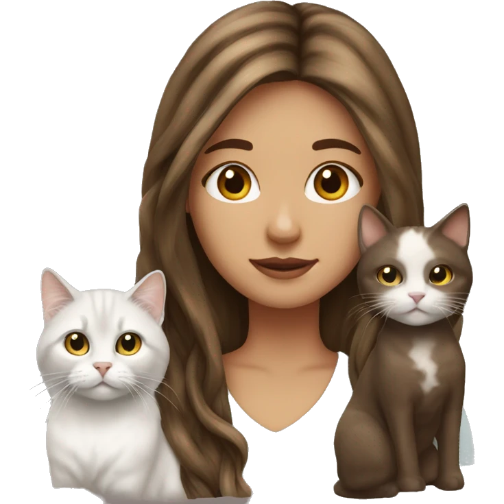Long hair brown  white girl with 2 cats  one brown and one black emoji