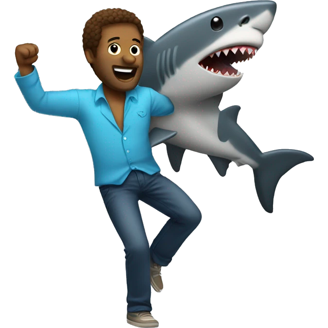 Man disco dancing with a shark emoji