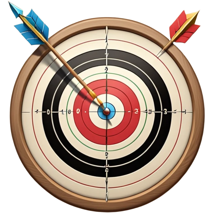 A bow and arrow aimed at a target, with the arrow in mid-flight towards the bullseye. The target's concentric rings are visible, emphasizing the precision and focus required in archery. The background is simple, highlighting the equipment and the sport's accuracy. emoji