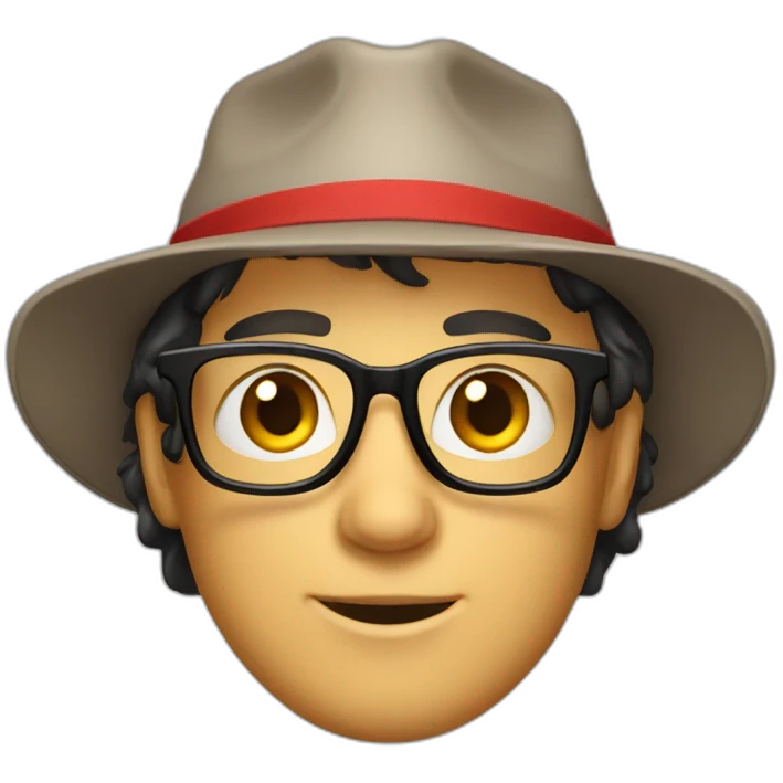 white guy with dark hairs and glasses, red polo and a hat emoji