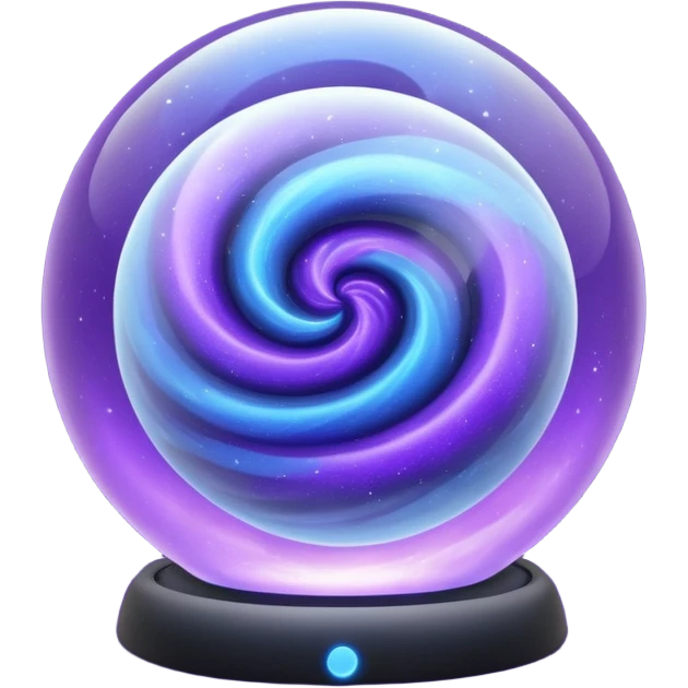 a glass sphere filled with swirling purple and blue dust, glowing, 3d emoji