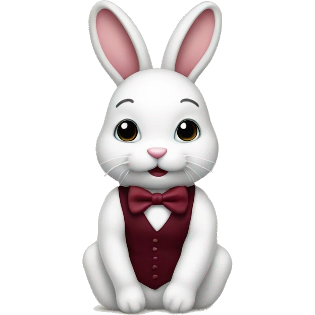 Sitting down. Stuffed Crème Baby bunny. Burgundy bow tie emoji