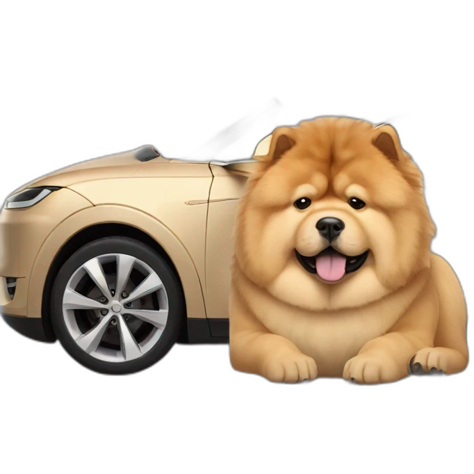 chow chow in a tesla car emoji