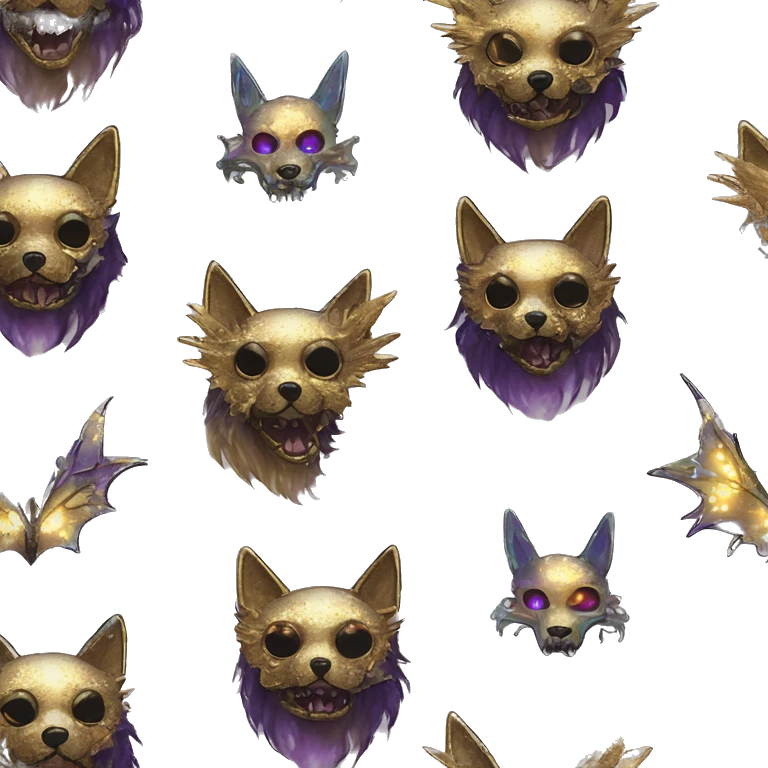 iridescent kintsugi fluffy zombie black brown gold dog fox head zombie skeleton gold mechanical steampunk raven wings nebula galaxy stars colorful flowers fairy lights vintage zombie emoji