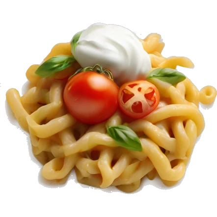 Tomato casarecce with burrata emoji