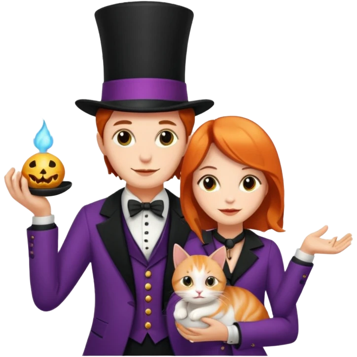 magician couple and their pet cat emoji