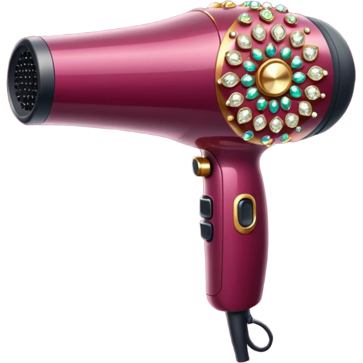 burgundy blow dryer covered in ges emoji