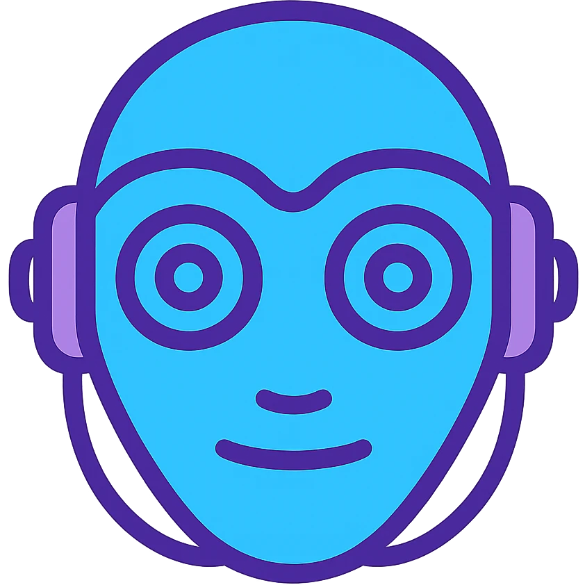 Transform this artificial intelligence emoji into a simple, modern, and easily recognizable AI logo using blue and purple tones, with no background. emoji