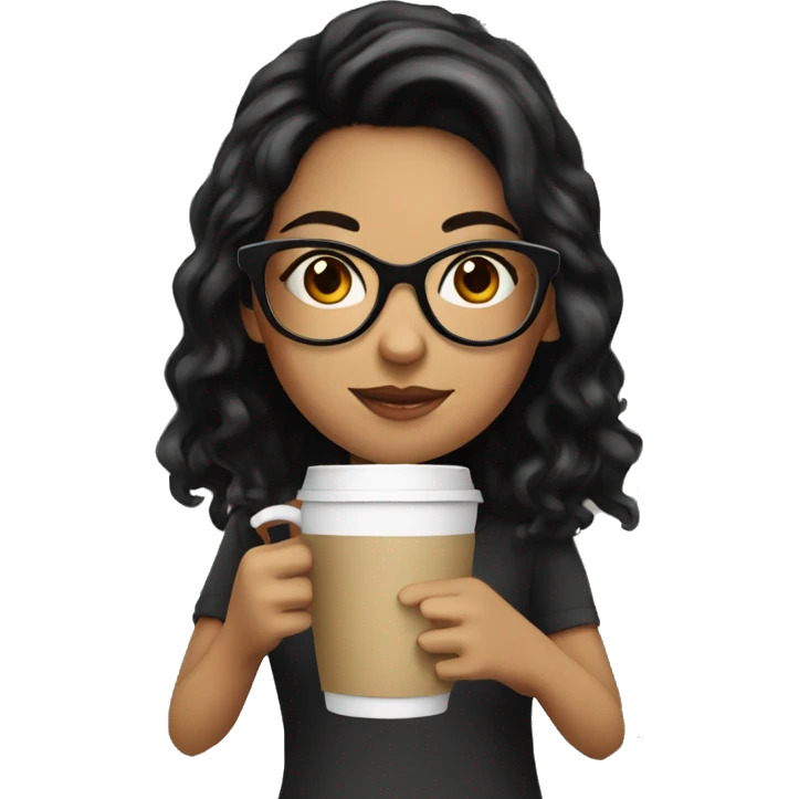 Girl with black hair and glasses drinking coffee  emoji