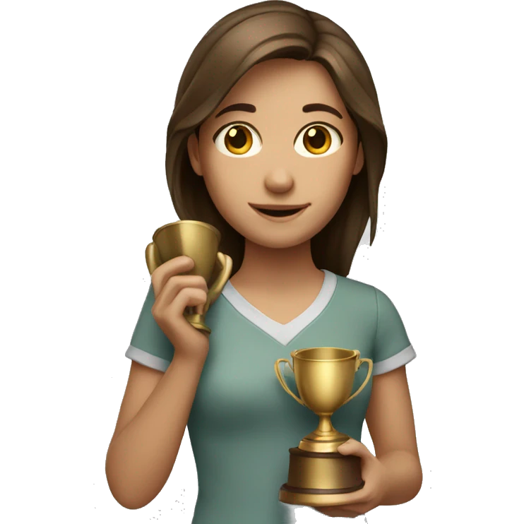 brown haired girl holding a trophy emoji