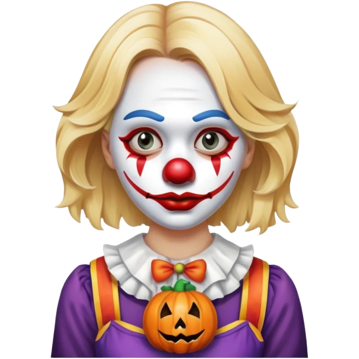 Sad Blonde woman in normal clothes holding a Halloween clown mask  emoji